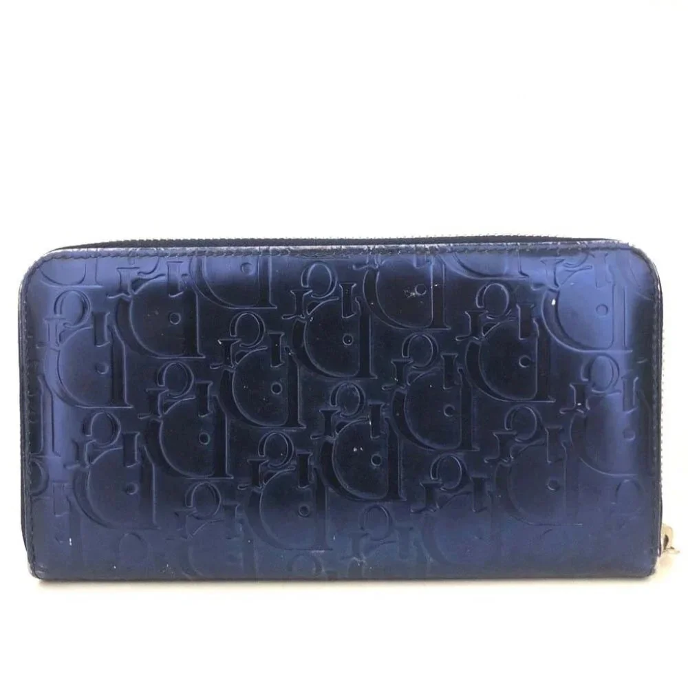 Christian Dior Oblique Trotter Patent Leather Zippy Long Wallet Blue/3BA0610